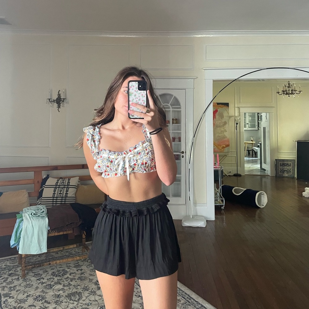 Black satin shorts